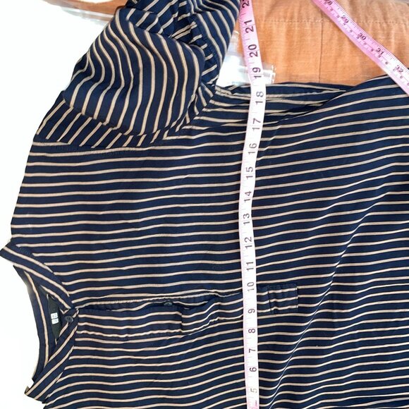 Unqilo Womens Striped Long Sleeve Midi Shirt Dress Navy/Beige M - Picture 6 of 9